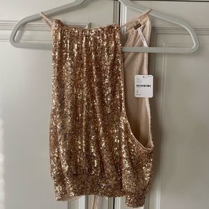 FREE PEOPLE S GOLD SEQUIN TOP